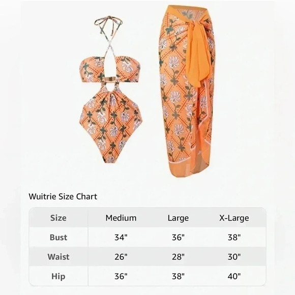 One Piece Swimsuit With Cover Up Sarong, Cut Out Swimsuit With Coverup Sarong - Picture 5 of 6